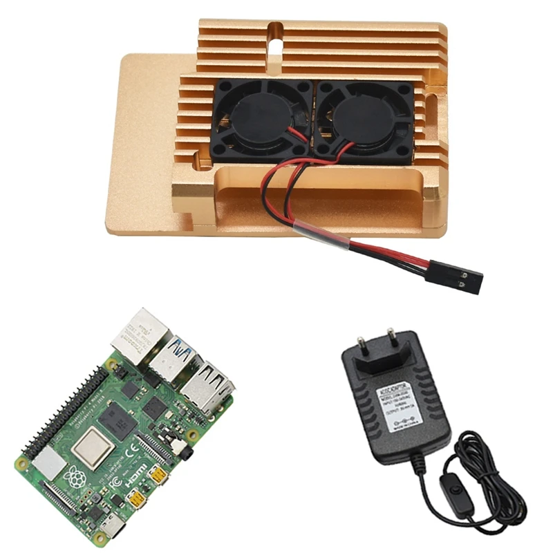 Для Raspberry Pi 4 Модель B 4G ram DIY Kit с алюминиевым ЧПУ сплав чехол охлаждения двойной вентилятор 5 в 3A адаптер питания