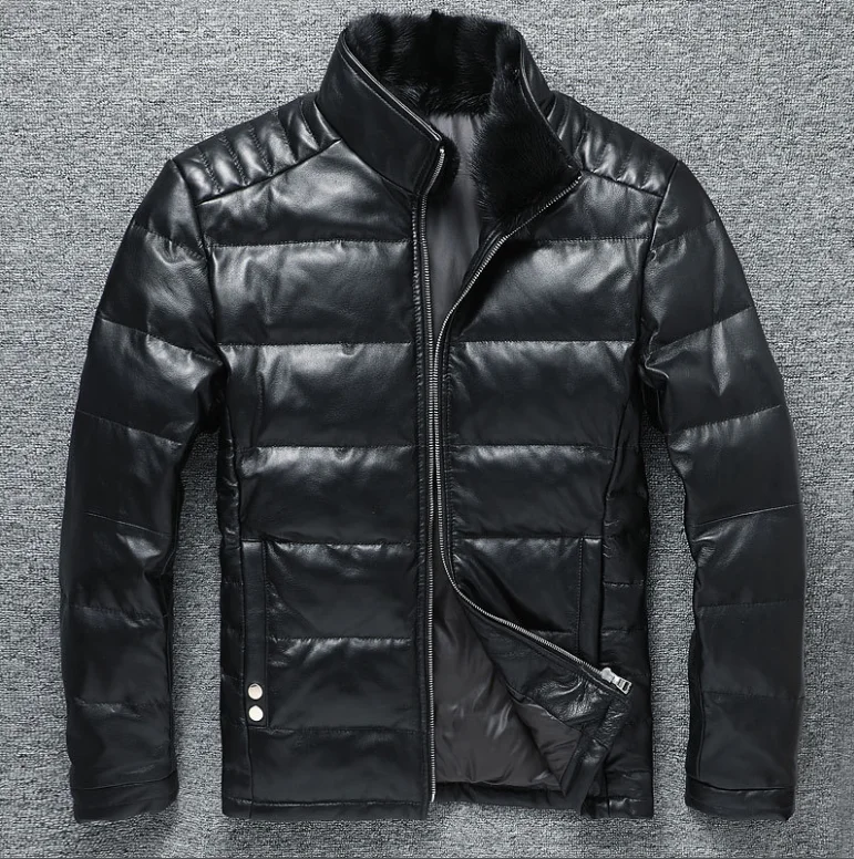 

Boollili 2020 Genuine Leather Jacket Men Sheepskin Coat Short Men's Down Jacket Mink Fur Collar Chaqueta Cuero Hombre