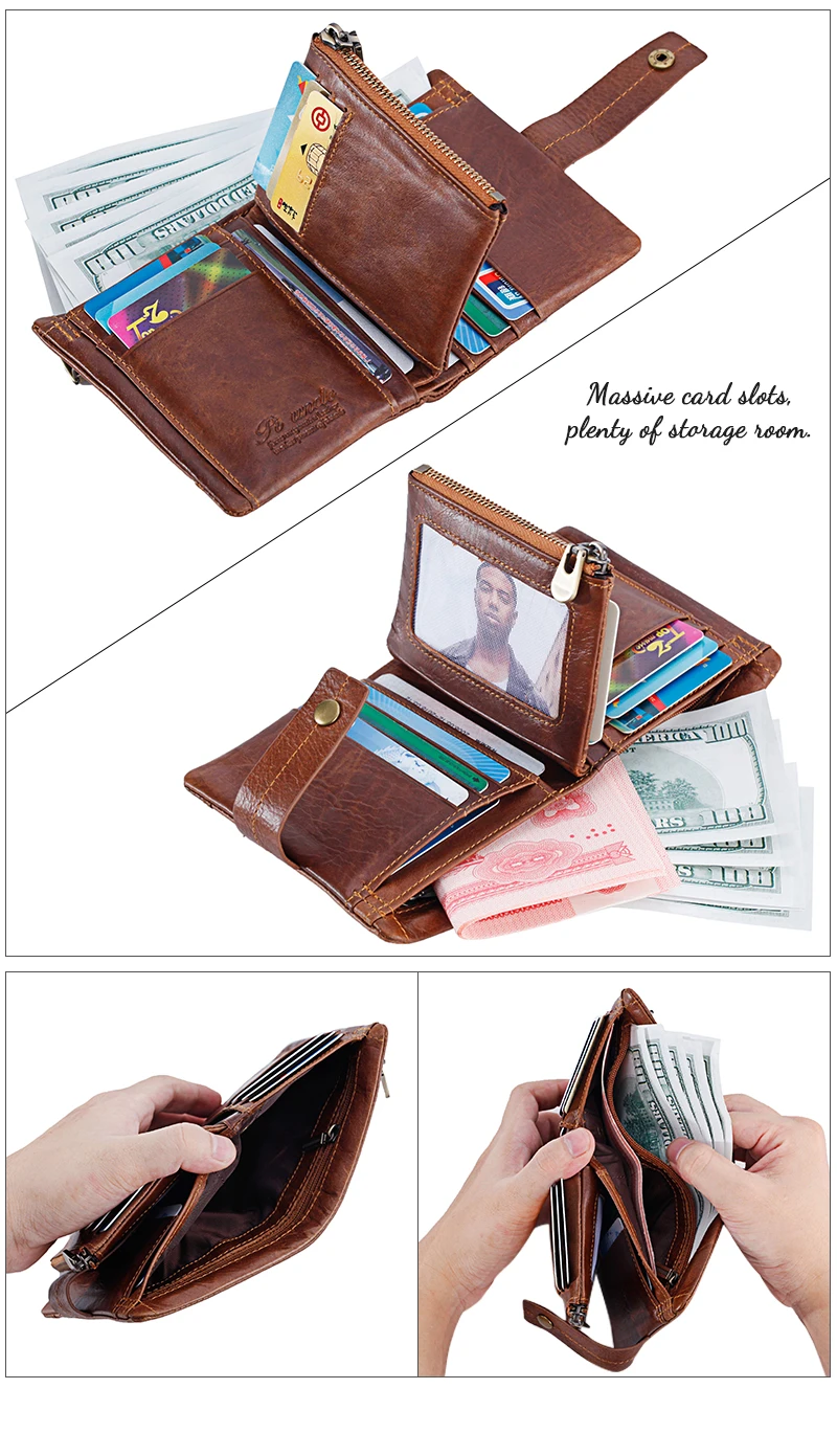 Piuncle Brand Mens Thin Leather Wallets For Money And Cards Male Purse Coin Pocket Zipper Rfid Protection Sleeve Sim Card New