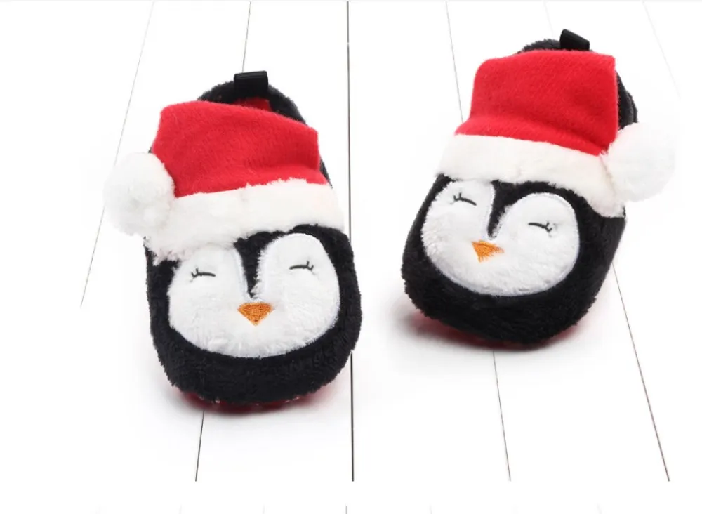 Merry Christmas; теплый для новорожденного; бархатные Детские ботиночки; зимняя мягкая нескользящая обувь на нескользящей подошве - Цвет: Christmas penguins