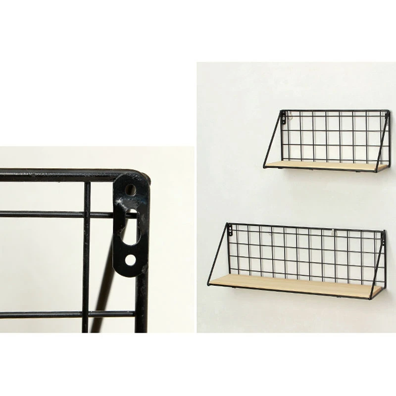 CSS 2Pcs Wooden Iron Wall Shelf Wall Mounted Storage Rack Organization for Kitchen Bedroom Home Decor Kid Room Diy Wall Decorati