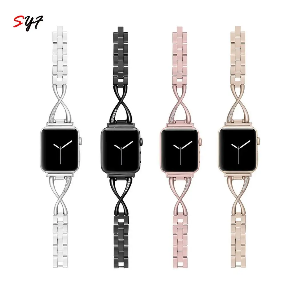 Роскошный Алмазный Браслет Петля для iWatch серии 5 4 3 2 1 из нержавеющей стали