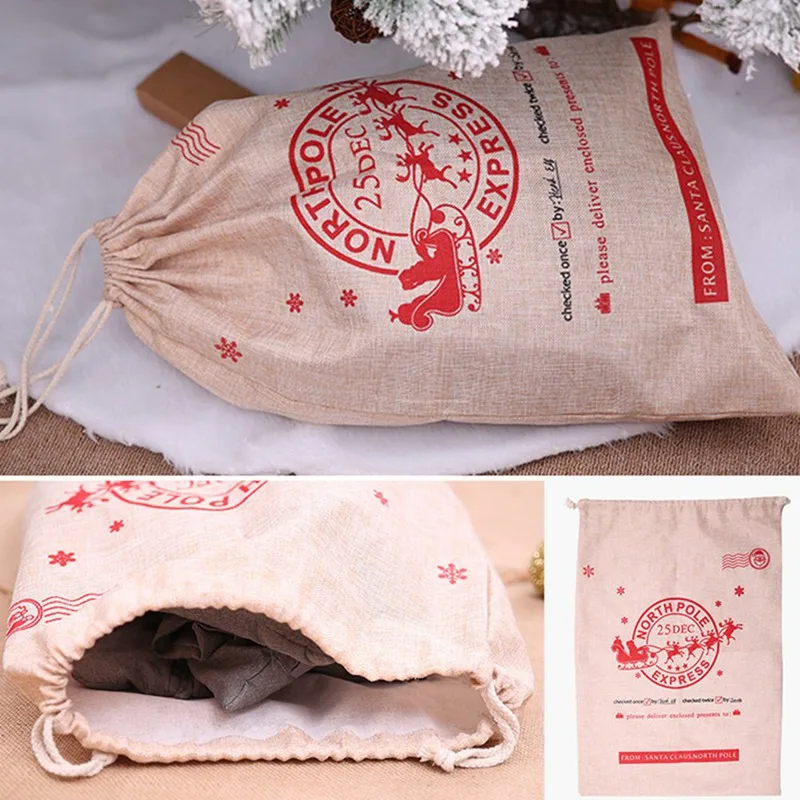 1Pcs Christmas Santa Sack Deer Canvas Santa Bag New Year Christmas Decorations for Home Stockings Gift Bag