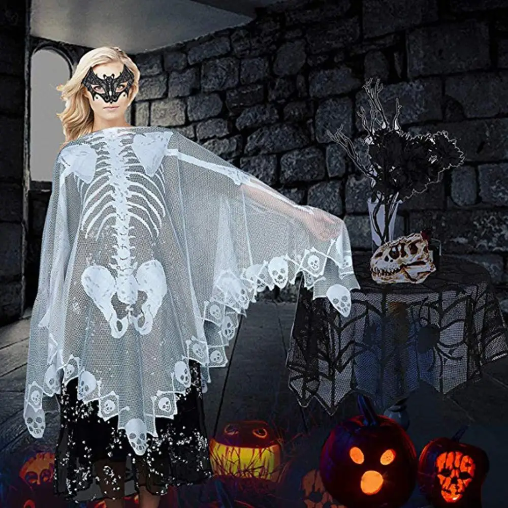 

Shawl Skeleton Pattern For Halloween Shawl Lace Cloak Masquerade Party Dress Up Props