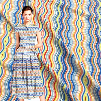 

Rainbow stripe real silk satin cotton fabric delicate artificial cotton fabric