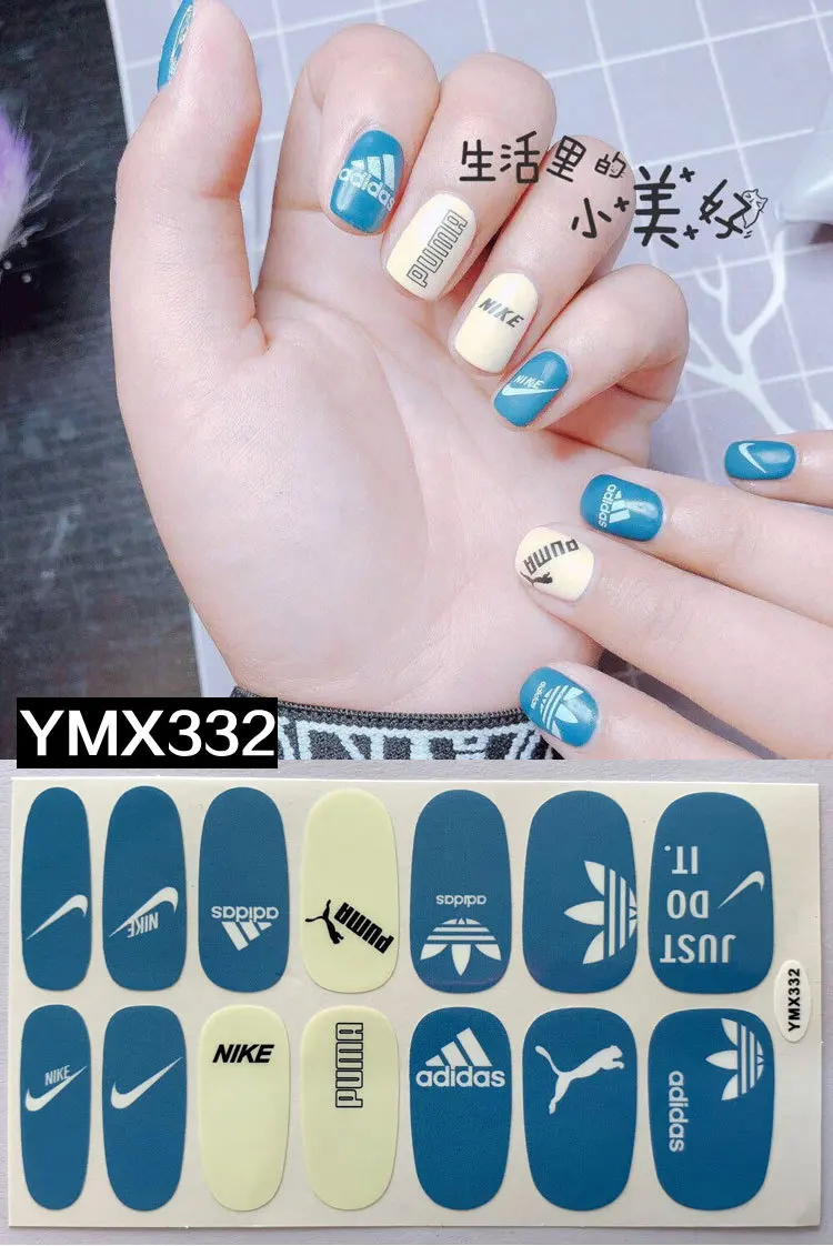 14 советы/лист логотип бренда милые животные наклейки для ногтей с узорами полное покрытие самоклеящиеся Стикеры передачи воды Советы Обертывания YMX331-368 - Цвет: YMX332
