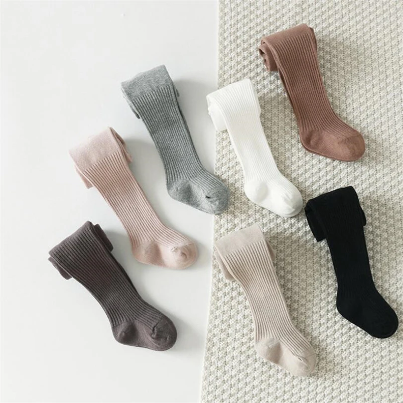 Medias acanaladas de algodón para bebé, de 0-8 años, otoño e invierno, para niña bebé, medias cálidas de Color sólido caramelo para niño