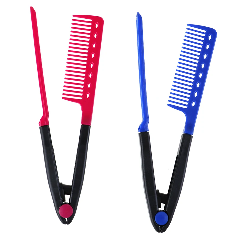 

Folding Hair Sort Out Pink / Blue Modeling Salon Hairdresser Combs Styling Tool 1 Pc Women V Type Design Hair Straightener Comb