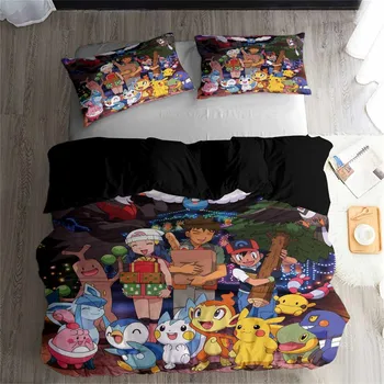 

HELENGILI 3D Bedding Set Pokemon Pikachu Print Duvet Cover Set Bedcloth with Pillowcase Bed Set Home Textiles #JL-48