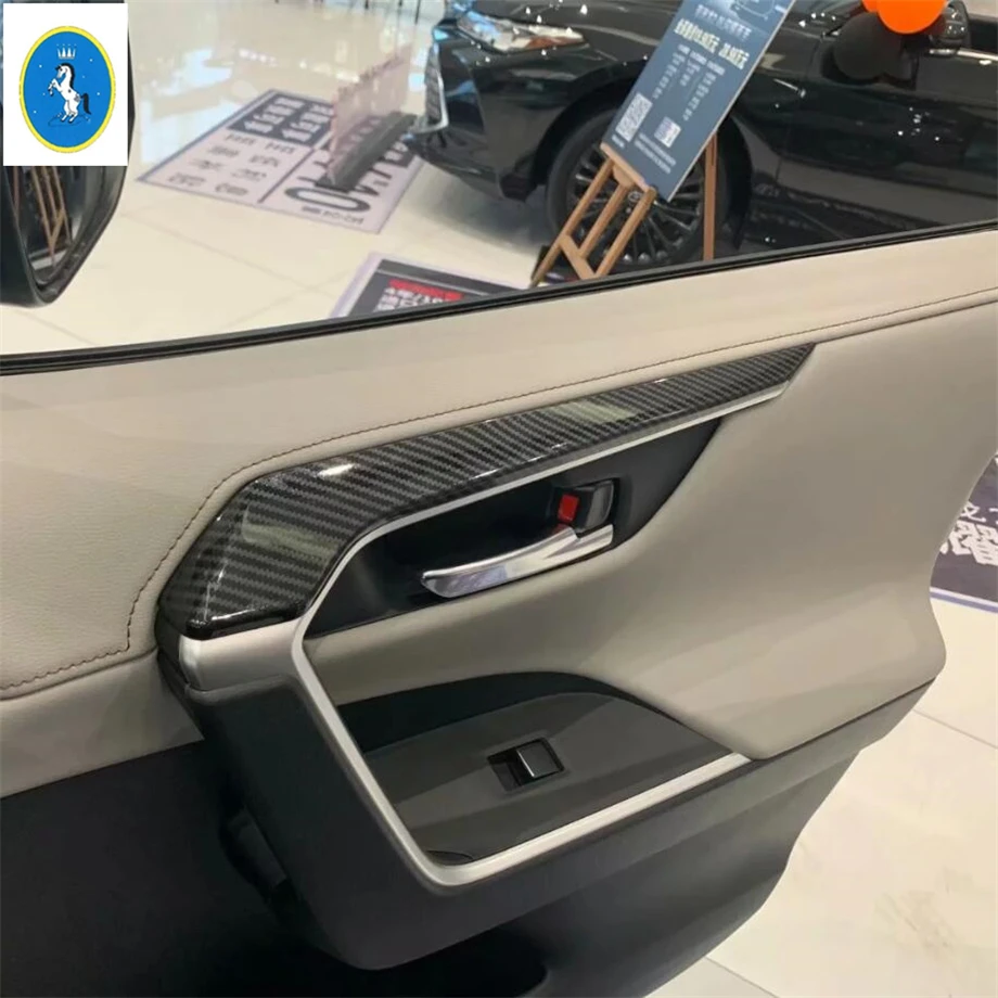 Yimaautotrims авто аксессуар Внутренняя дверь подлокотник защитная полоса накладка из углеродного волокна ABS подходит для TOYOTA RAV4 RAV 4