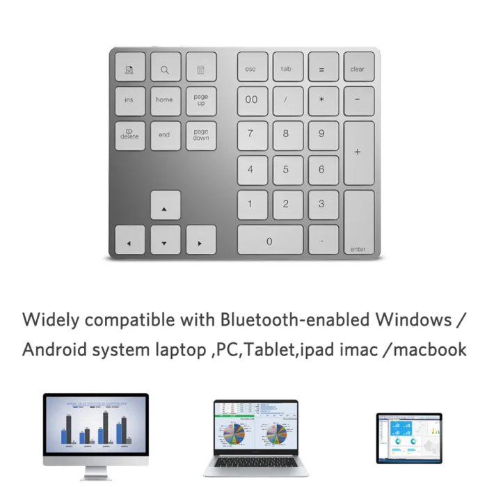 Bluetooth-клавиатура с номером, цифровая мини 34 клавиши, алюминиевый сплав для iOS Android OUJ99