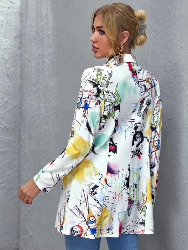 Vintage Graffiti Printing Blazer Women 