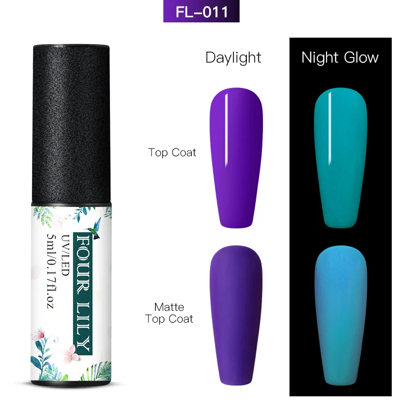 Four Lily 5ml Glow In The Dark Gel Nail Polish Fluorescent Luminous Gel Varnish Long Lasting Colorful Neon Nail Art Gel Lacquer - Цвет: FFS07734