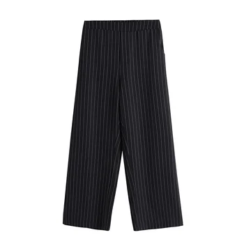

EC.MS Women Pants Wide Leg Flared Plus Size Stripe Ninth Trousers Office Lady Work Lounge Leggings