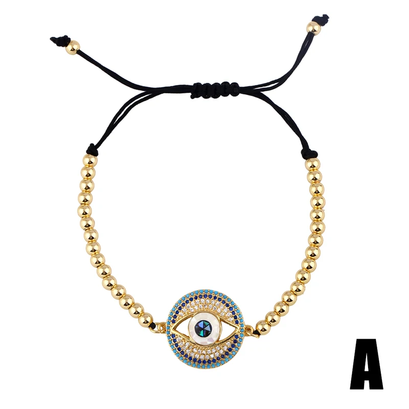 Роскошный браслет evil eye наборы регулируемые радужные CZ цирконий массивные цепи браслеты для женщин очаровательные ювелирные изделия Pulseras Mujer - Окраска металла: brt-b64-A