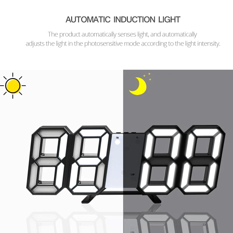 LED Alarm Clock USB Charge 3D Electronic Automatic Induction Digital Clocks Wall Horloge Home Decoration Office Table Desk Clock