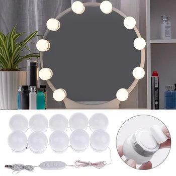 

LED Mirror Light Wall 10 Bulbs Vanity Lamp Stick On 5V USB Bathroom Decor Hollywood Style For Makeup Dressing Table Dimmable