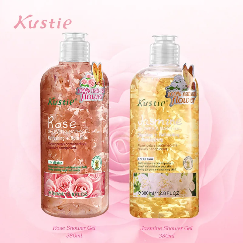 

Kustie flower essence shower gel rose jasmine 380 ml+380 ml body fragrance autumn winter deep hydrating moisturizing shower gels