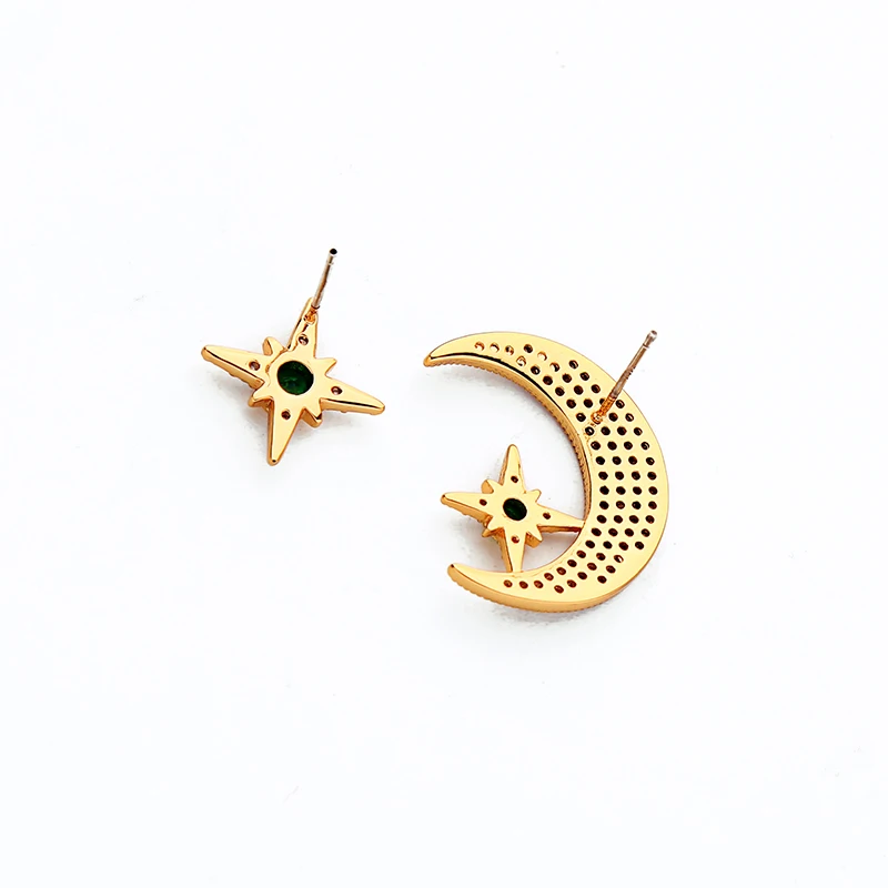 Gold Color Moon& Star Stud Earrings Luxury Red Zircon Allergy Free Dedicate Earrings For Women Fashion Jewelry New Arrival