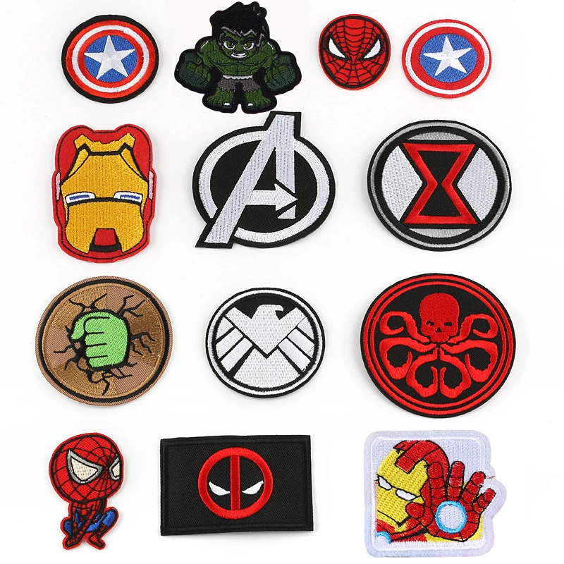 Marvel-Parches de dibujos animados de Iron man, spiderman, hulk, Capitán América, pegatinas para ropa, calcomanías de tela de bordado