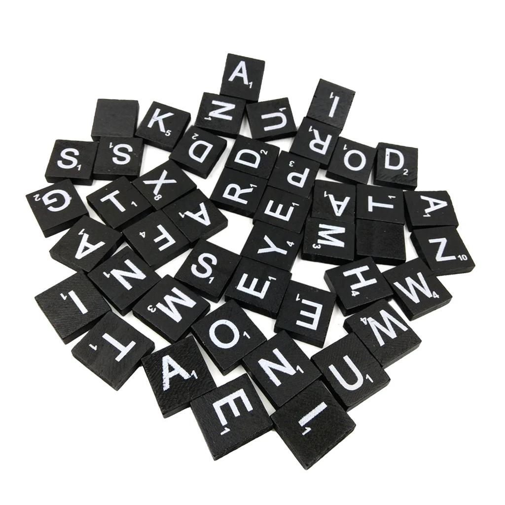 100 Pcs Wooden 26 Alphabet Tiles Black Letters & Numbers For Game Crafts