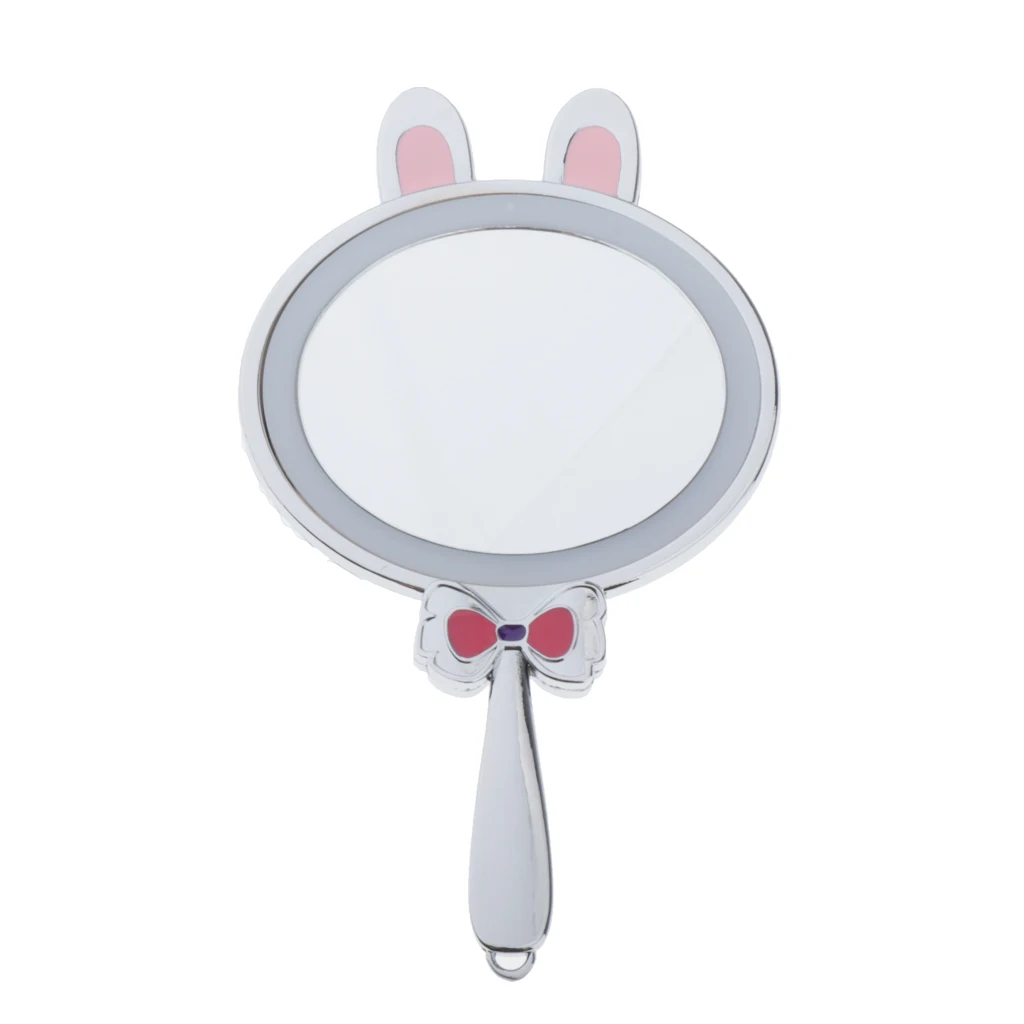 USB Charging Cute Rabbit LED HD Round Vanity Mirror for Makeup w/ Handle