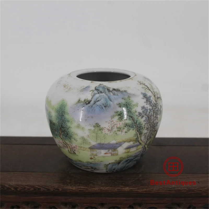 

Mínguo Landscape Pattern Water Jar Flower Vase Antique Vase Decoration Do Old Vintage Porcelain Collection Chinese Home Decor