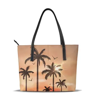 

OLN Tote Bag Tropical Palm Trees Landscape Women's Handbags Female Pu Leather Bag Fashion Lady Shoulder Bags Classic Handbag