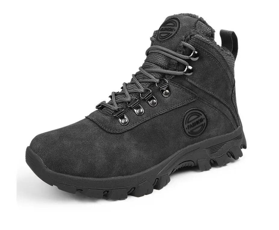 Winter Shoes Men Snow Boots Outdoor Warm Plush Flock Leather Booties Boy Ankle Boots Man Outdoor Sneakers Flat Platform Botas