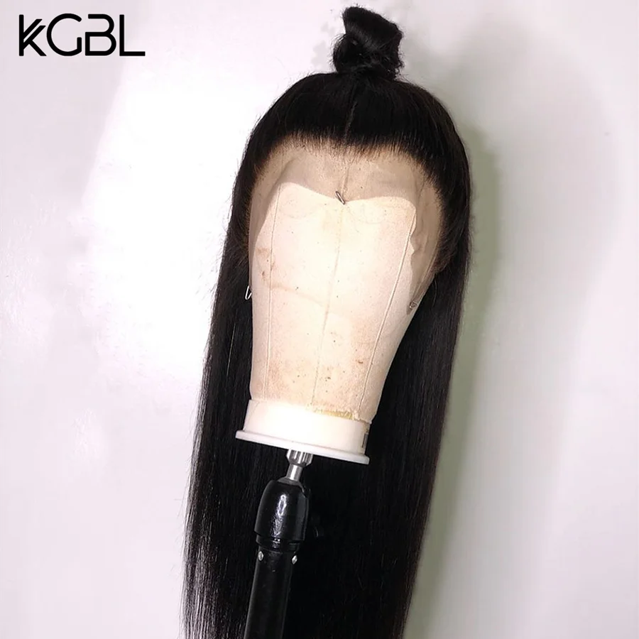 KGBL прямые 13*4 кружевные передние человеческие волосы парики средний коэффициент "-24" не Реми натуральный цвет бразильские волосы парики с детскими волосами