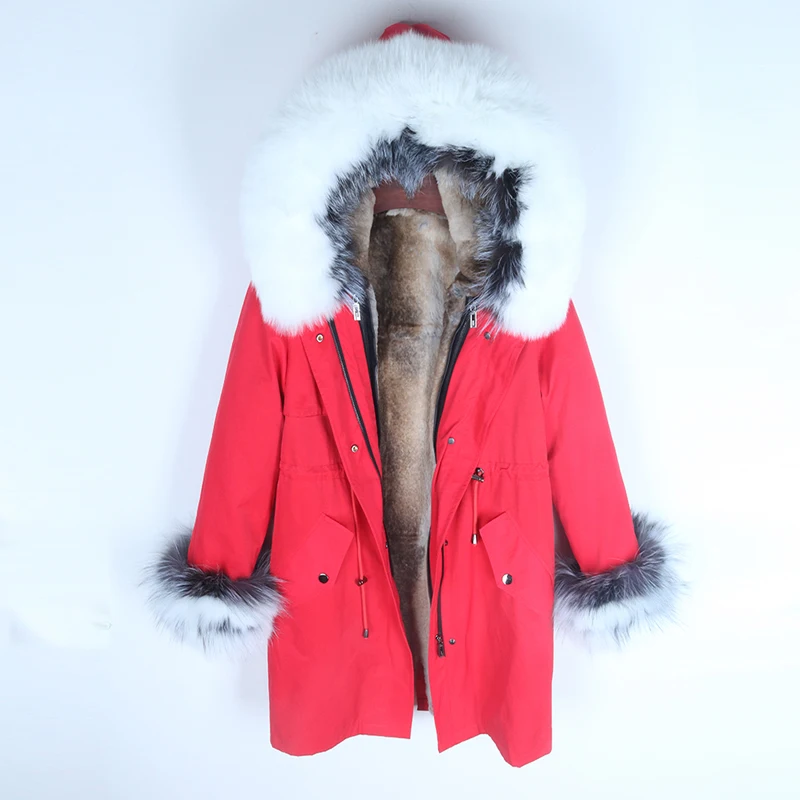 10 Winter Jacket Women Streetwear Natural Real Raccoon Fox Fur Collar Hood Thick Warm Outerwear rabbit fur liner Long Parka - Цвет: 10