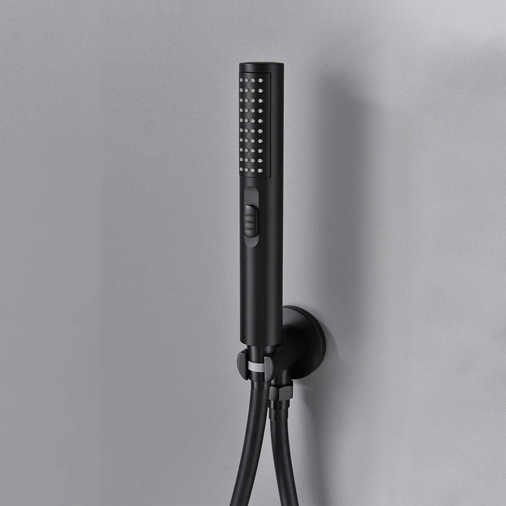Bathroom Faucet Black Brass Built Installation Rain Shower Head Hand Sprayer With Seat Two-Function And Hot Cold Mixing Switch Bathroom Faucet Bathroom Shower Faucet Set Thermostatic Mixing Valve