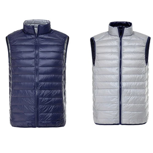 dark blue Брендовый зимний жилет для мужчин, Двусторонняя одежда, куртка без рукавов, мужской ультралегкий жилет на 90% белом утином пуху, портативный тонкий жилет - Цвет: dark blue