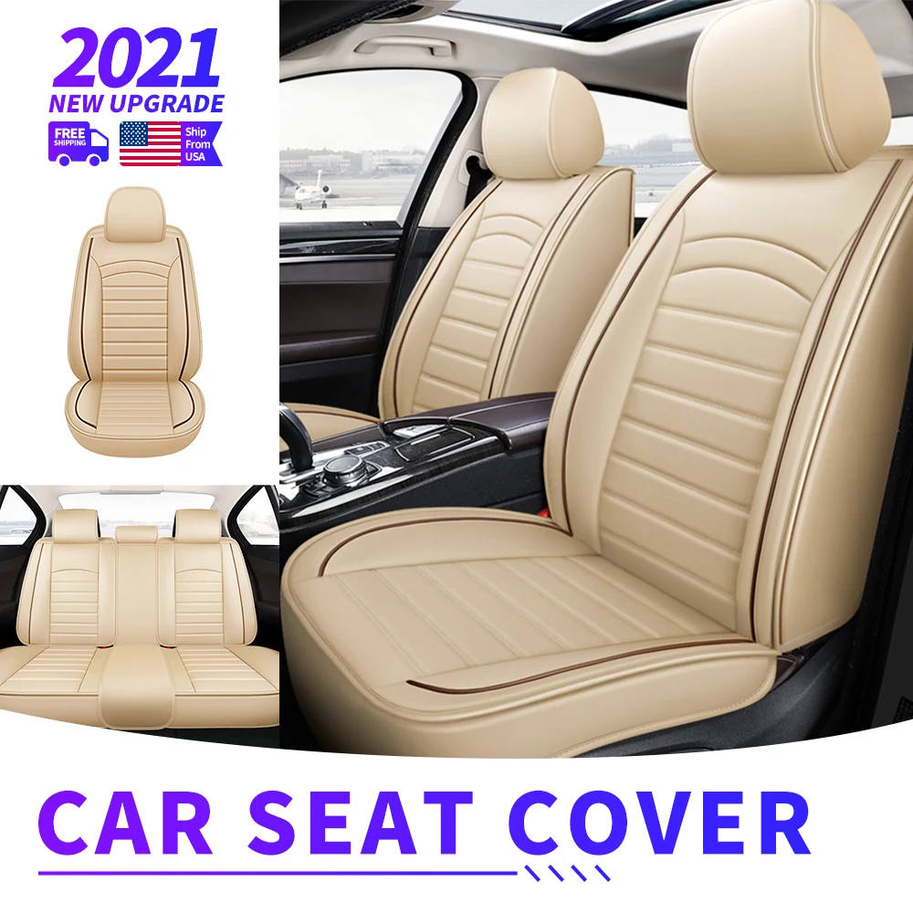 Luxury Black PU Leather Full Set Car Seat Covers Cushion Waterproof Breathable