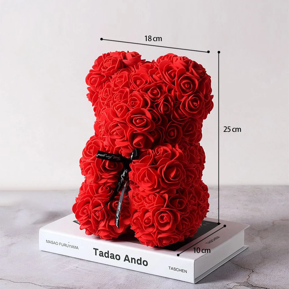 25cm Valentines Day Gift Red Rose Flower Teddy Bear Artificial Decoration Christmas DIY Gifts Women Wife Girlfriend Birthday