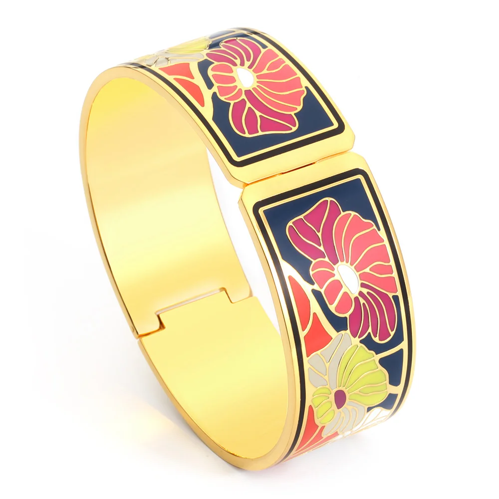 Gold Color 65mm VAROLE цвет дизайн узор золото открытие эмаль браслет для женщин Цвет Красочные манжеты браслеты этнические ювелирные изделия - Окраска металла: Gold Color 65mm