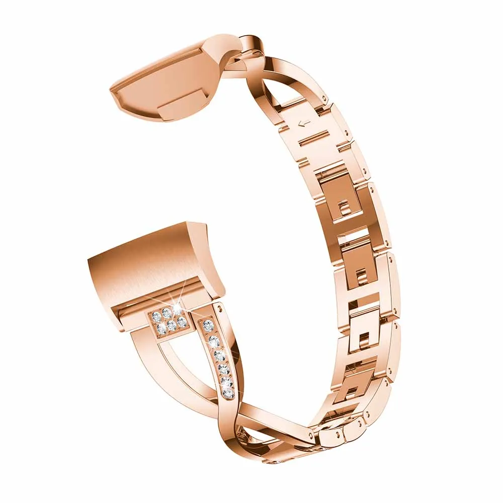 rose gold Для Fitbit Charge 3 металлический ремешок со стразами из нержавеющей стали цепной женский сменный Браслет для fitbit charge3 - Цвет: rose gold