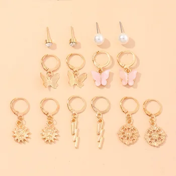 

7 Pairs Women Elegant Butterfly Pearl Earrings Set Ear Studs Drop Earrings Fashion Vintage Dangle Hanging Earrings Jewelry