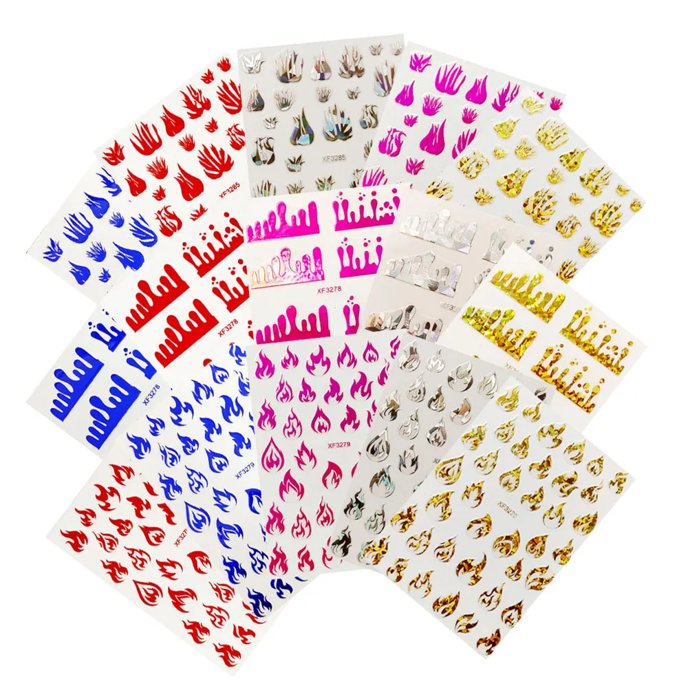 

5 Sheets/Lot Nail Art Decals sticker Decorations Fire-Totem Ultra-thin Back Glue Self Adhesive 5-Colors/Set Nail Sticker Ta#047
