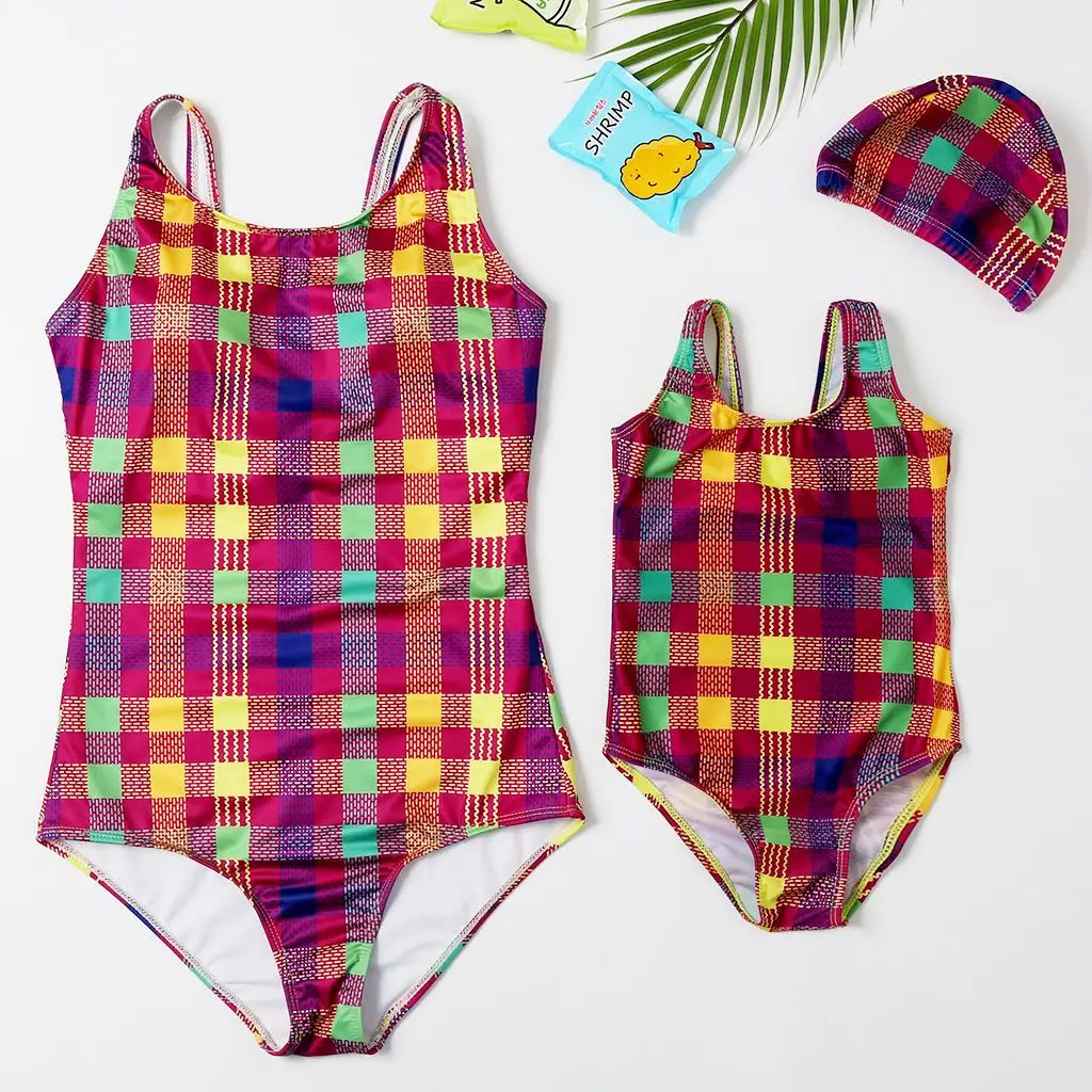

2020 New Baby Girl Beachwear Mum and Me Swimwear One Piece Geometric Children swimsuit Monokini for Girl and Women Swimsuit