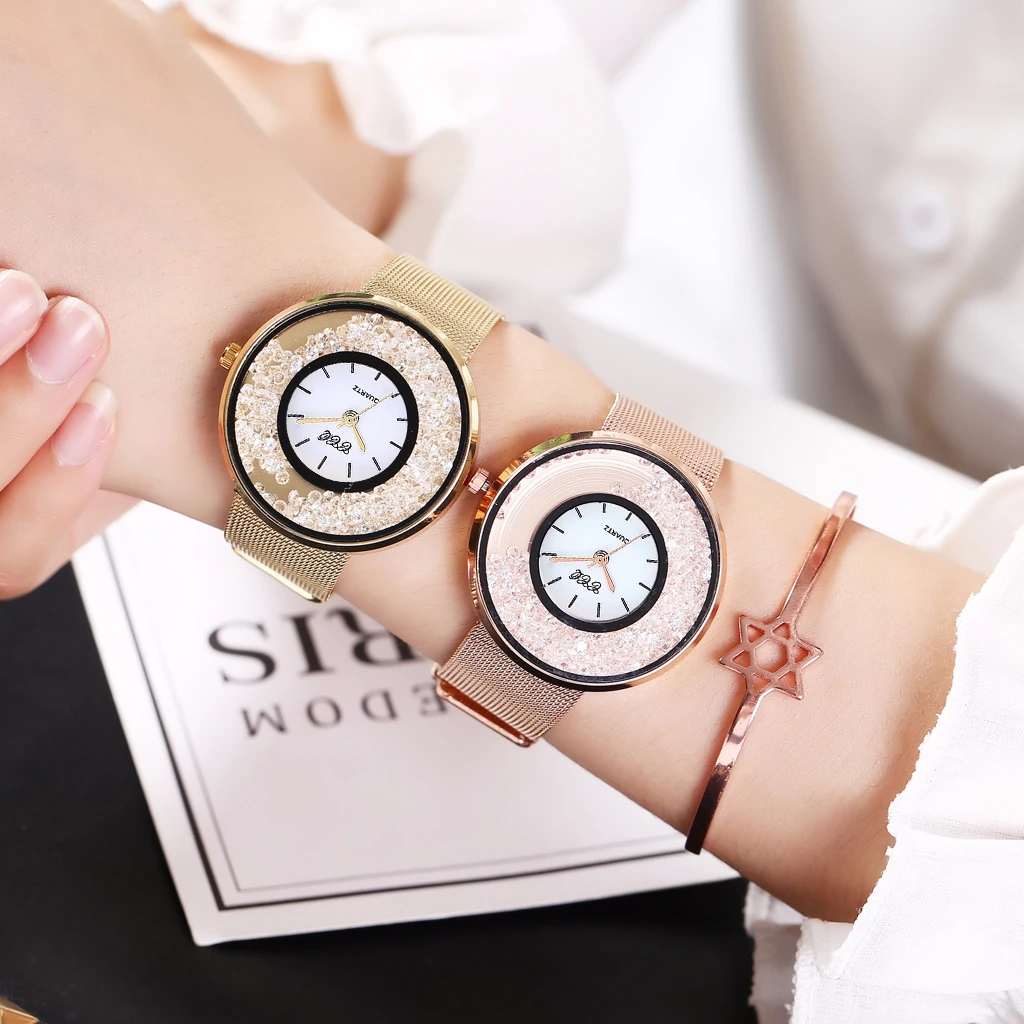 

Hot Fashion Women Stainless Steel Mesh Diamond Watch Casual Ladies Rhinestone Watches CCQ Clock Dropshipping