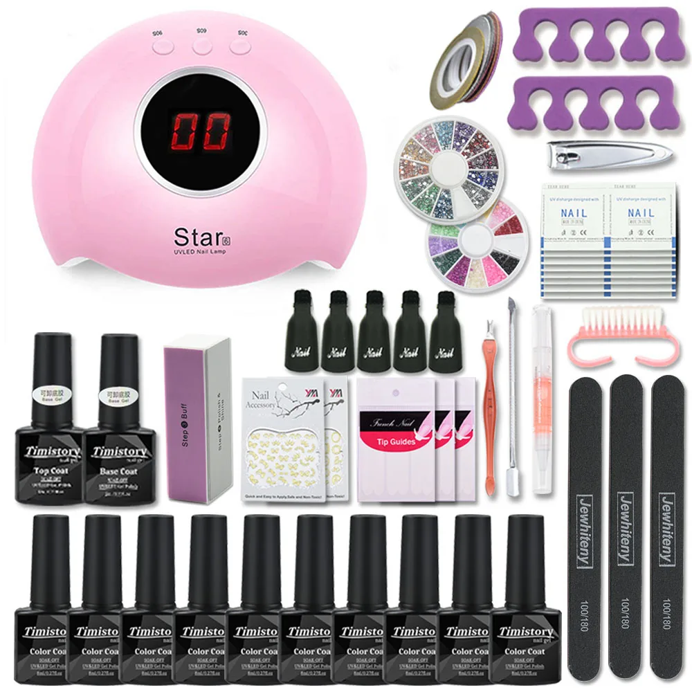 STAR6 SET2 Nail Set LED Nail Lamp Manicure Set UV Lamp Kit For Manicure 80/54/36W Nail Gel Set Nail Art Tools Set Nail File Top Base Coat - Цвет: STAR6 SET2