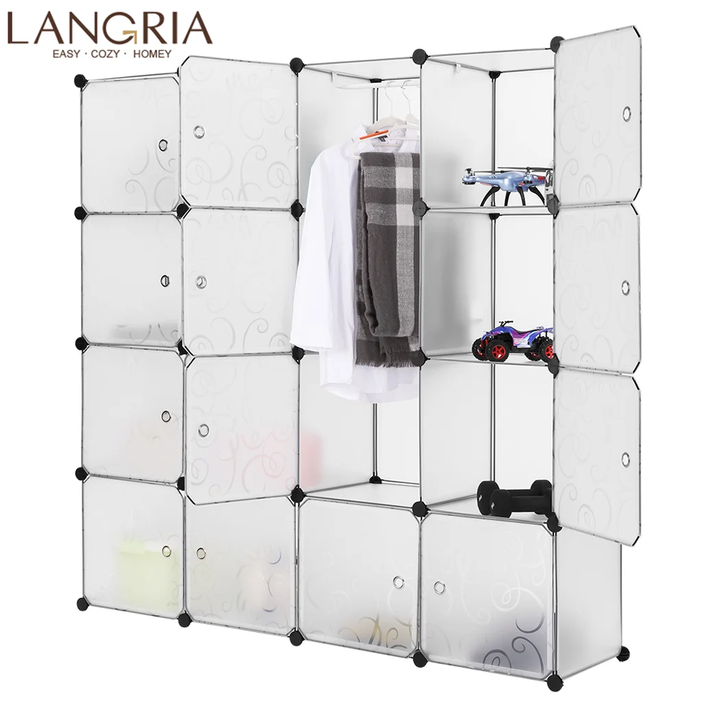 

LANGRIA 16 Cube Assembly Closet Oragnizer Plastic Cube Mutiluse Modular Storage Wardrobes Closet Cabinet Embo Bedroom Furniture
