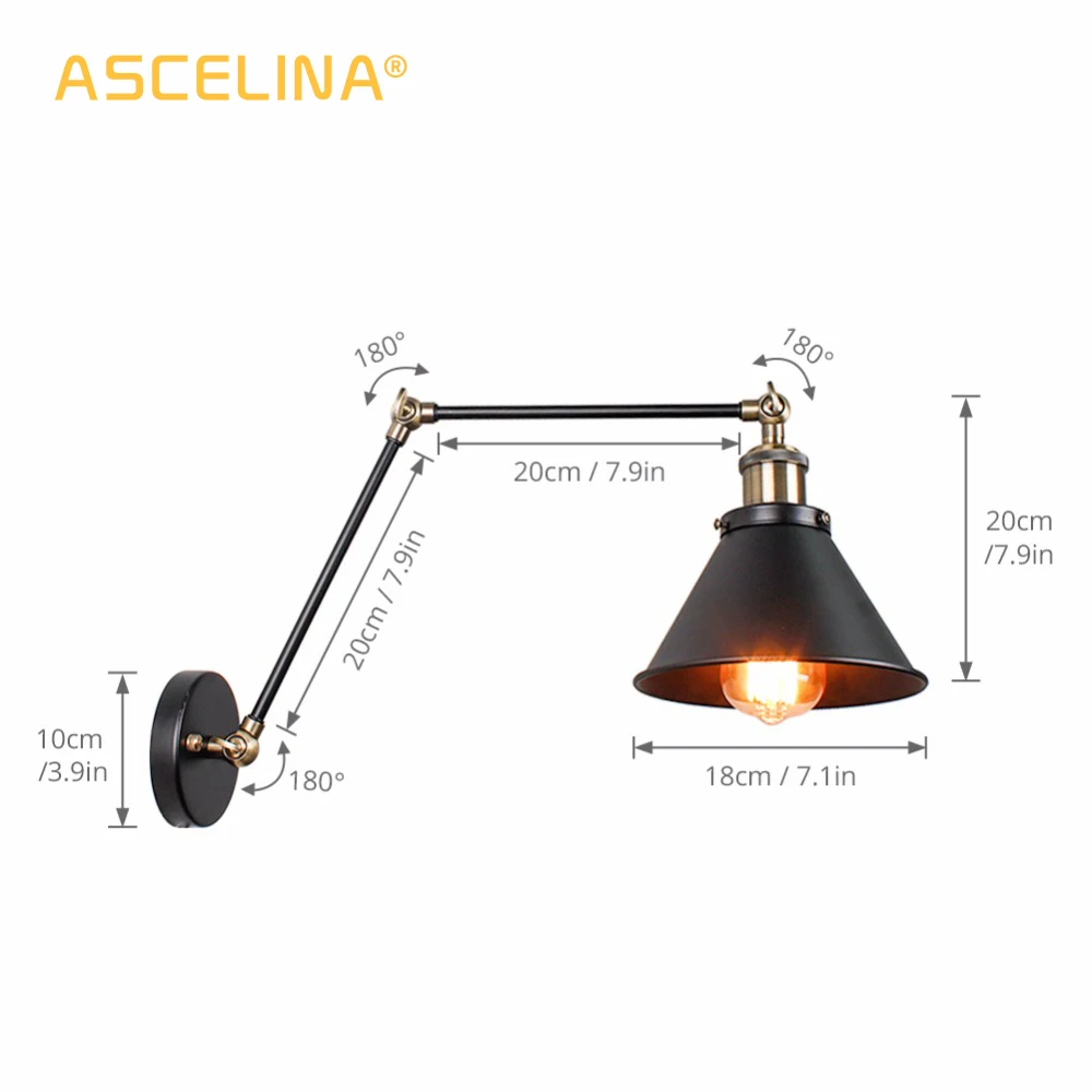 LED Wall Lamp,Wall Sconces Light,Wall Lamp Vintage Wall Lamp Industrial wall lights Adjustable led Wall light sconces wall Bedroom Light American country Retro lighting