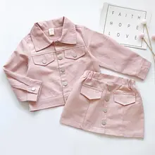 Casual Girls Clothing Set Autumn Solid Button Jacket Skirt Suit 2pcs Clothes Set Long Sleeved Thanksgiving Outfits Girls Clothes