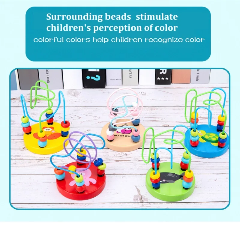 Cartoon Beads Toy For Baby Kids Colorful Wooden Mini Around Beads Wire Maze Math Toy Toddler Educational Model Christmas Gift