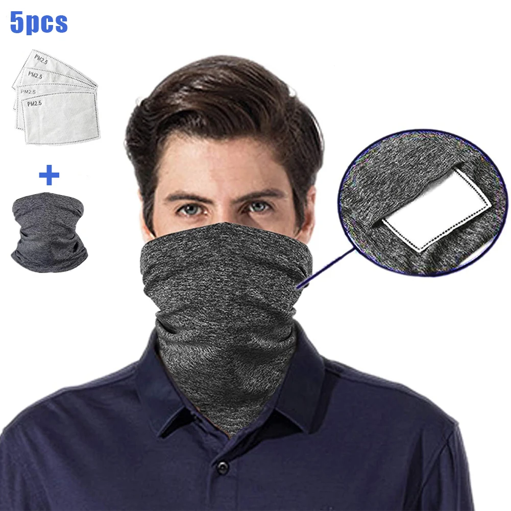 

2 Pcs Multi-purpose Neck Gaiter Face Cover Bandanas Scarf Headwear With PM2.5 Filters Anti Dust For Outdoors #07