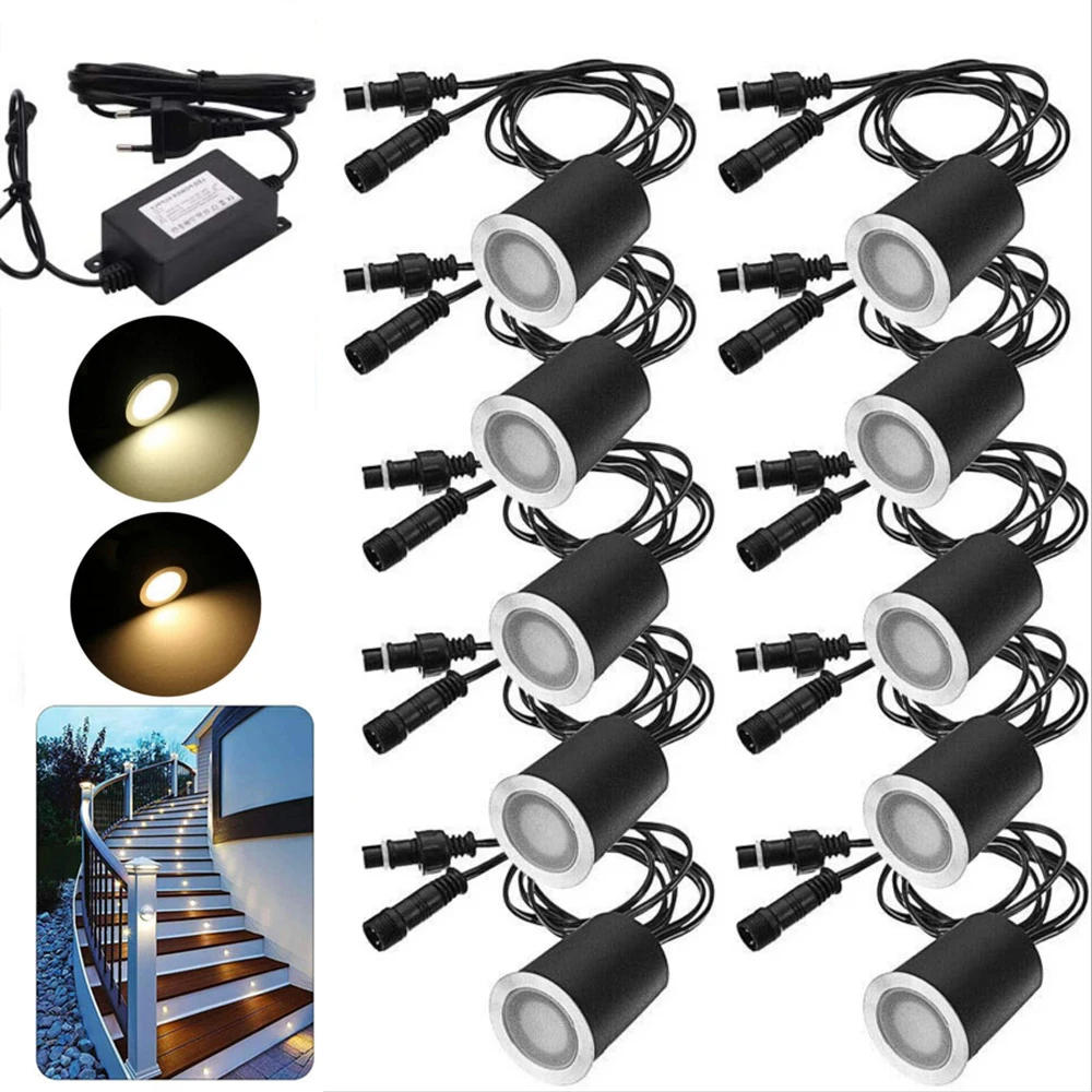10Pcs LED Deck Light Garden Buried Lamp Waterproof Underground Lamp Recessed Stair Light Floor Light Landscape Wall Spotlight