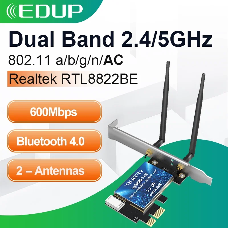 EDUP Двухдиапазонный 600 Мбит/с PCIE WiFi адаптер настольный 2 4G/5 ГГц Bluetooth 4 0