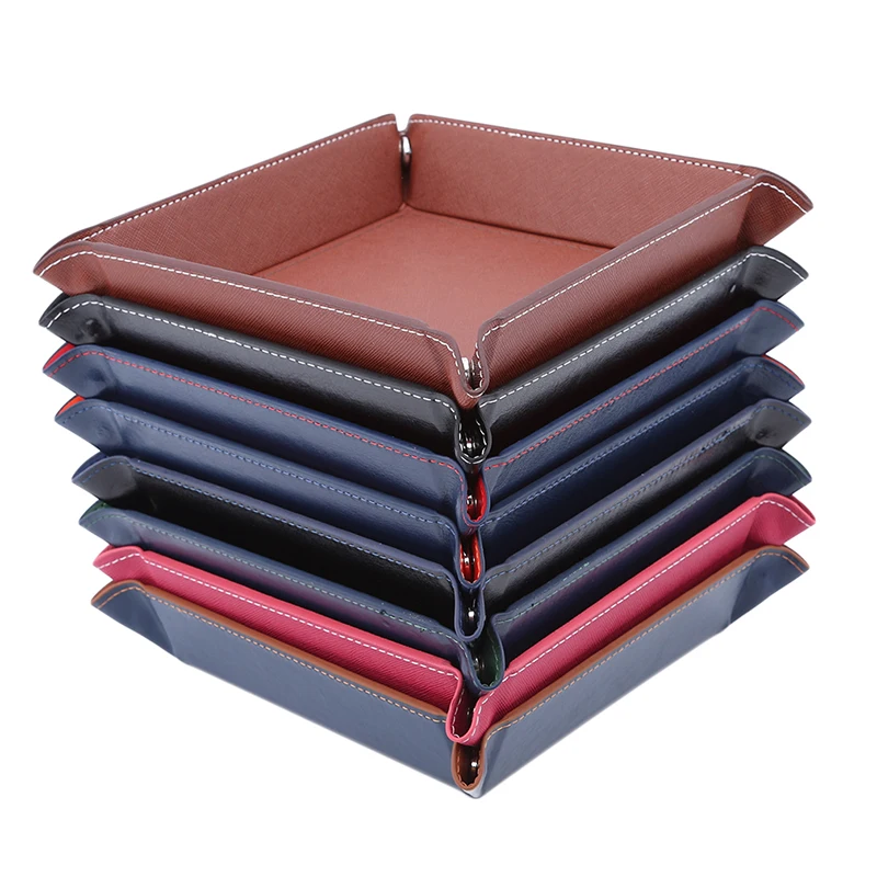 PU Leather Valet Trinket Folding Tray Collapsible Phone Key Wallet Coin Desktop Storage Sundries Box Bins Accessories | Дом и сад